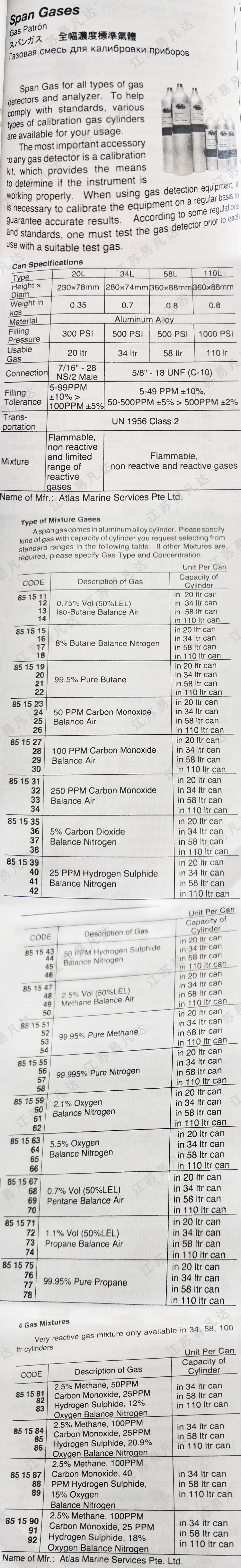 全幅浓度标准气体851511-851592 Span Gases