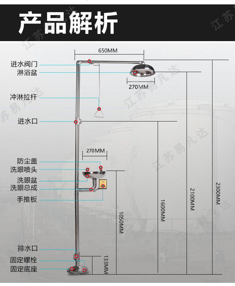 304不锈钢洗眼器、立式紧急沐浴装置、验厂 实验室洗眼器、复合式紧急喷淋洗眼器