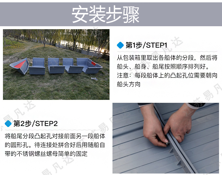 PPR车载组合折叠船、路亚钓鱼艇塑料船、捕鱼便携拼接分体组装小船